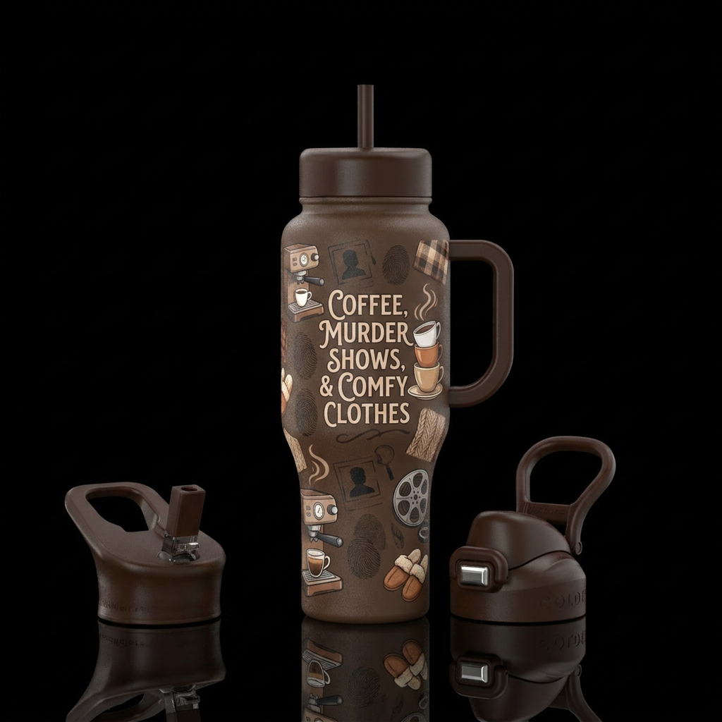 I like coffe, murder shows and comfy clothes water bottle design