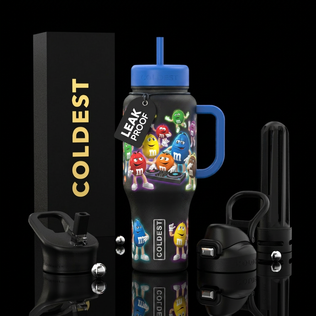 Glowie M&Ms candy people having a party water bottle design