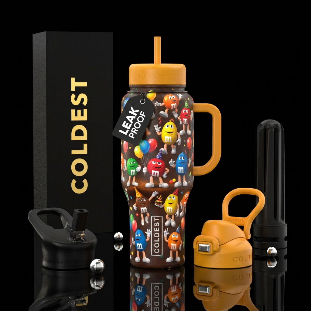 Glowie M&Ms candy people having a party water bottle design