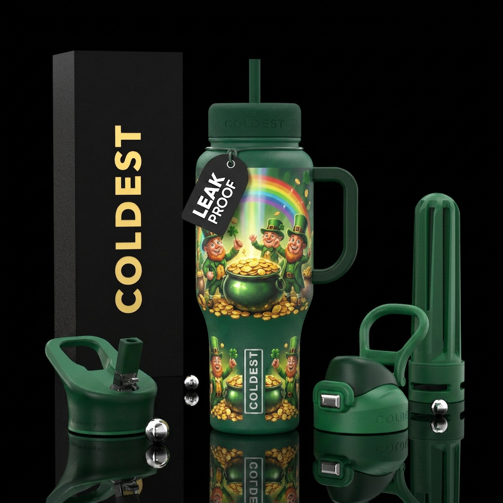 Double sided leprechaun and there pot of gold part... water bottle design