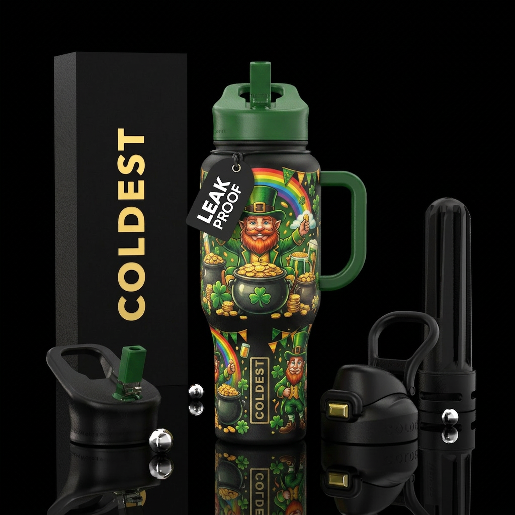 Double sided leprechaun and there pot of gold part... water bottle design