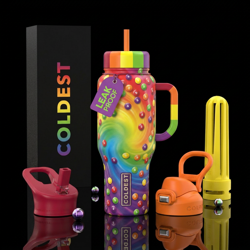 Skittles taste the rainbow multi color lid and han... water bottle design