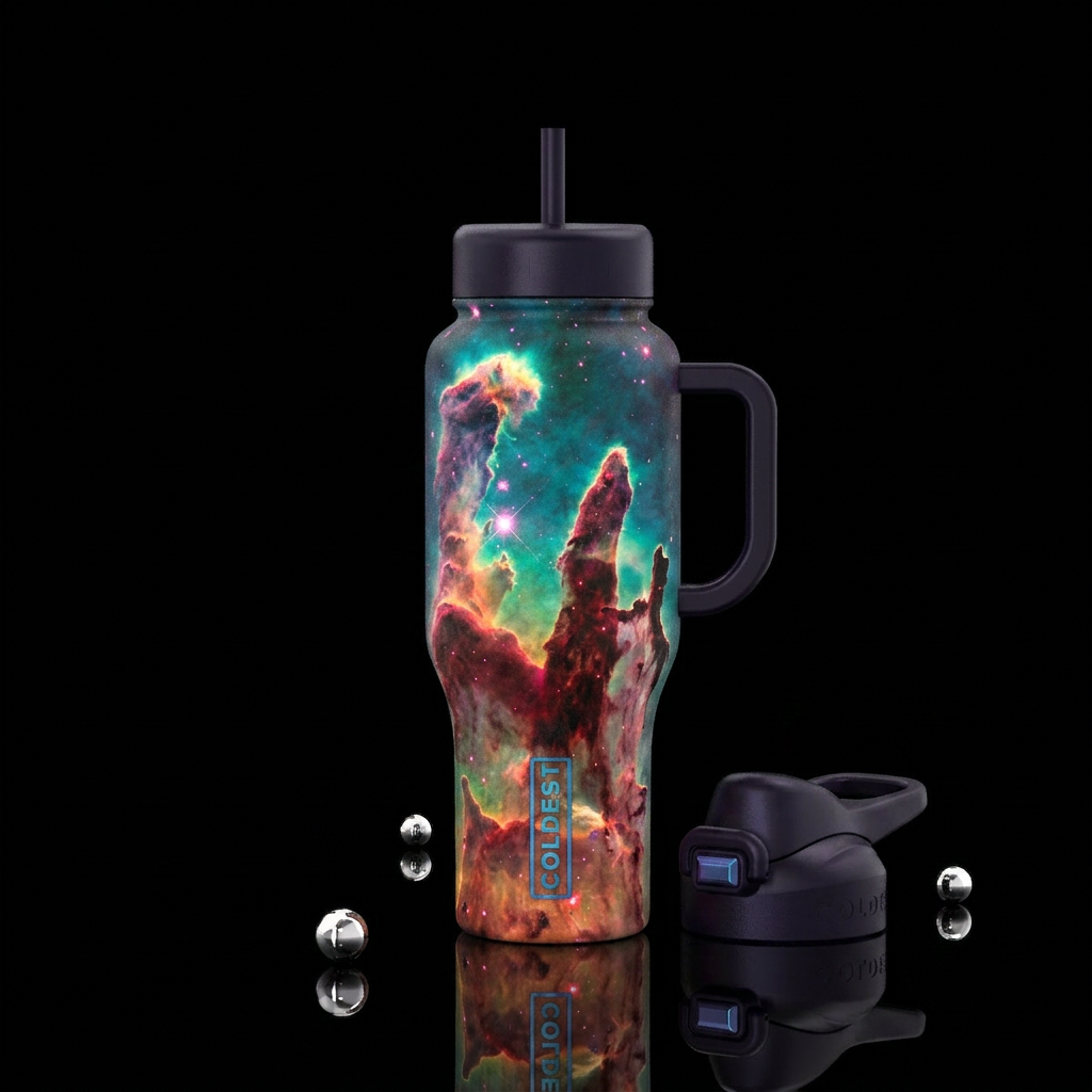 Pillars of creation in space water bottle design