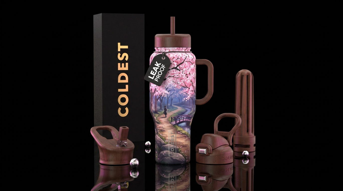 Walking through Cherry blossoms water bottle design