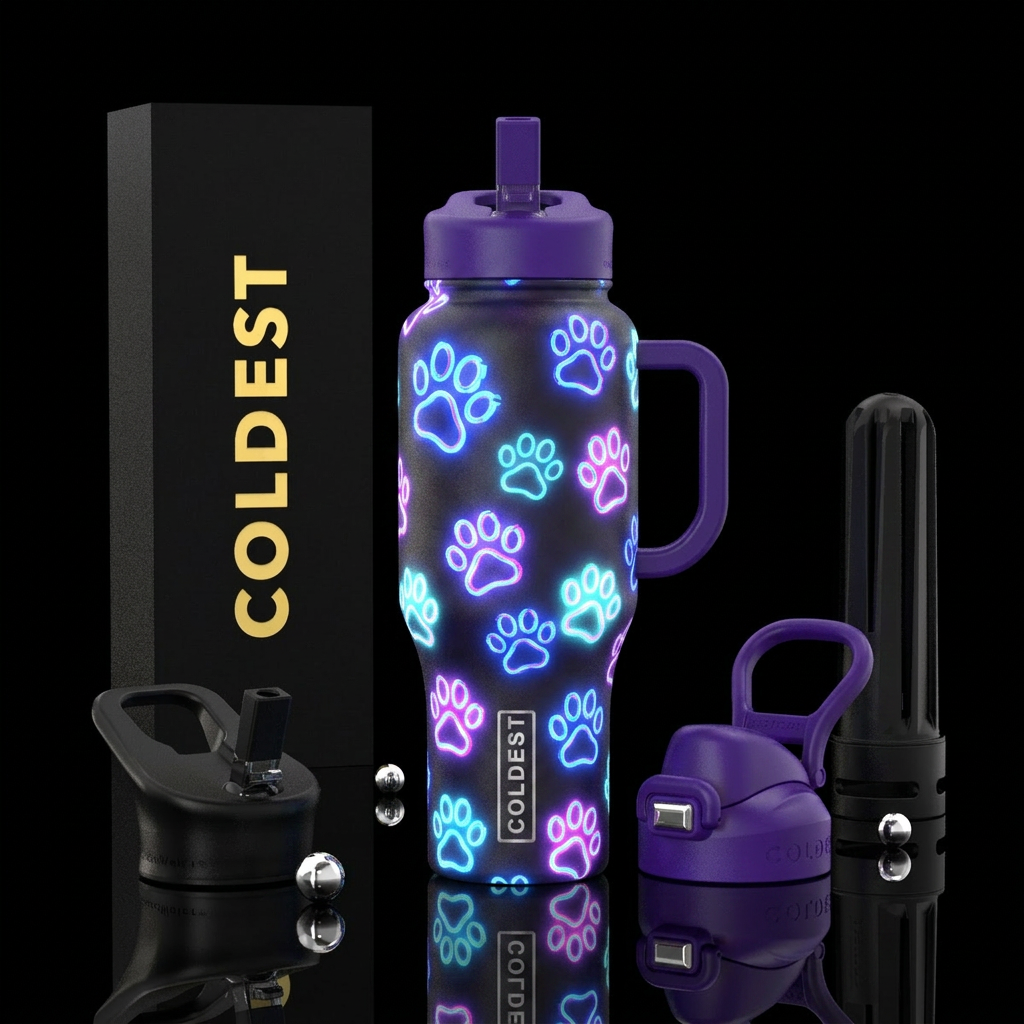 Glowie cat pa prints water bottle design