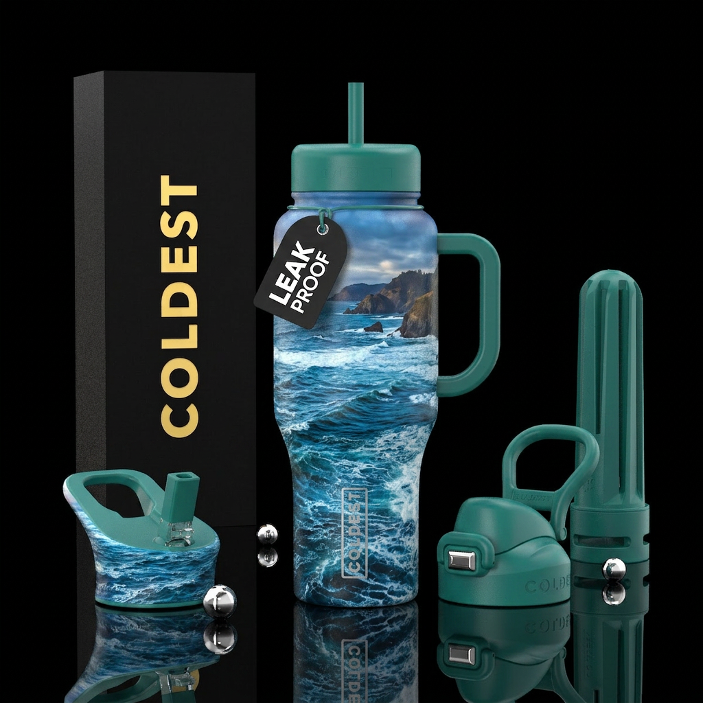 Waves crashing on the Oregon coast water bottle design