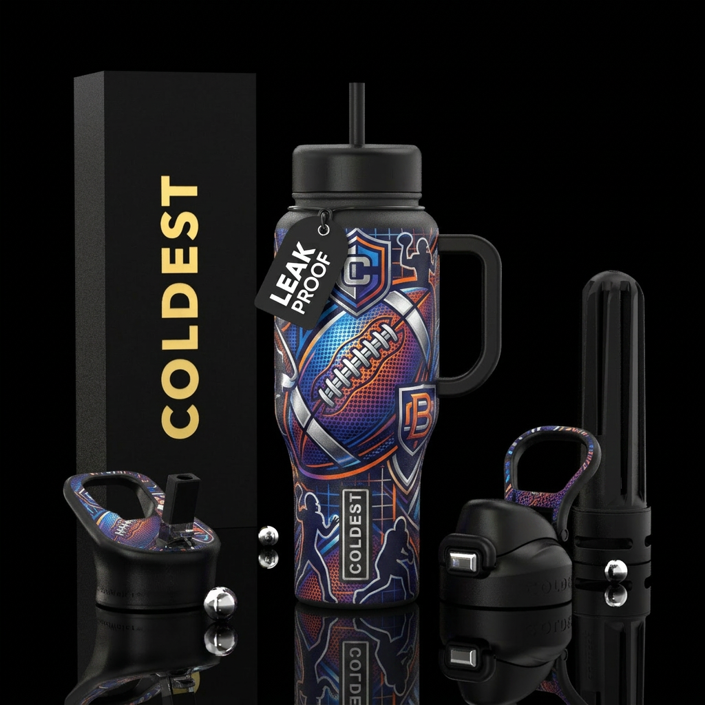 edgy, football water bottle design