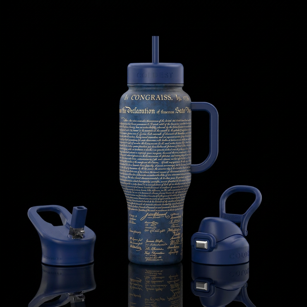 The declaration of independence water bottle design