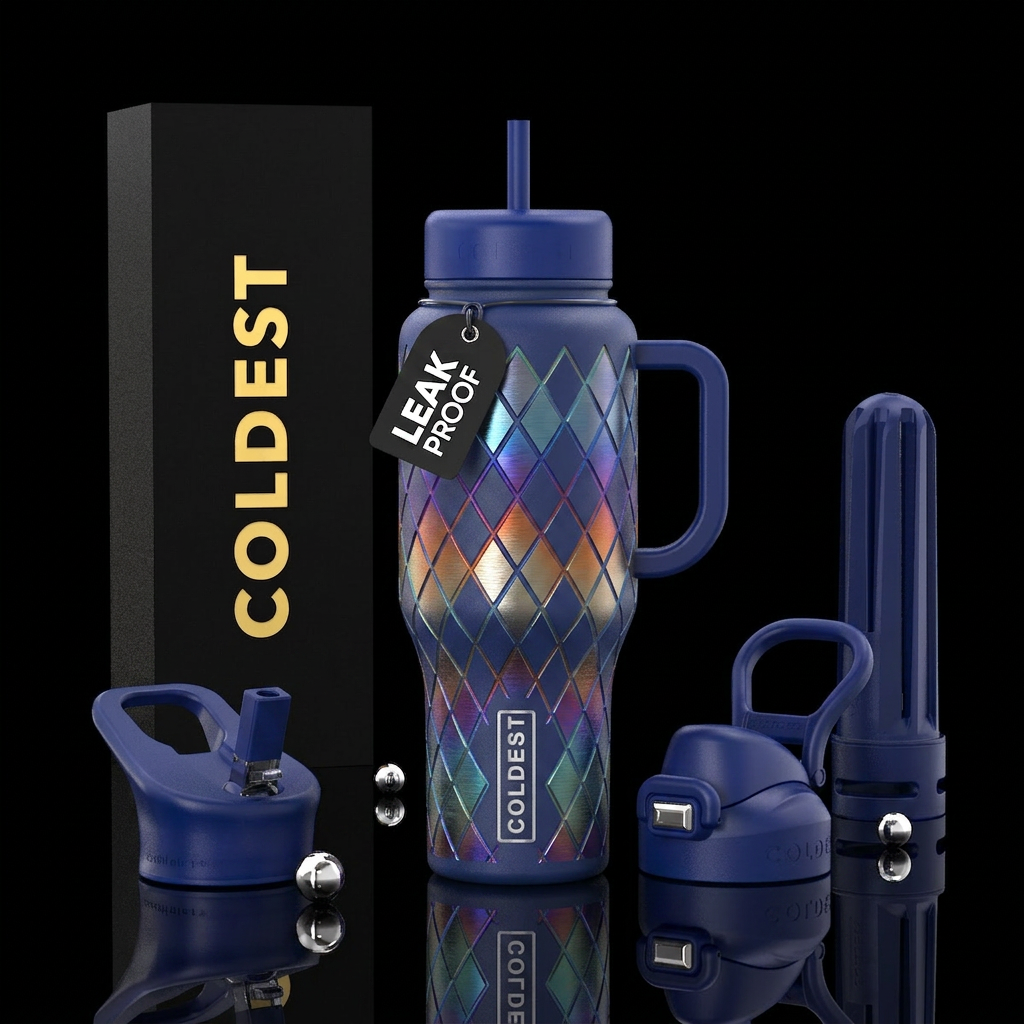Dialectic etched argyle water bottle design