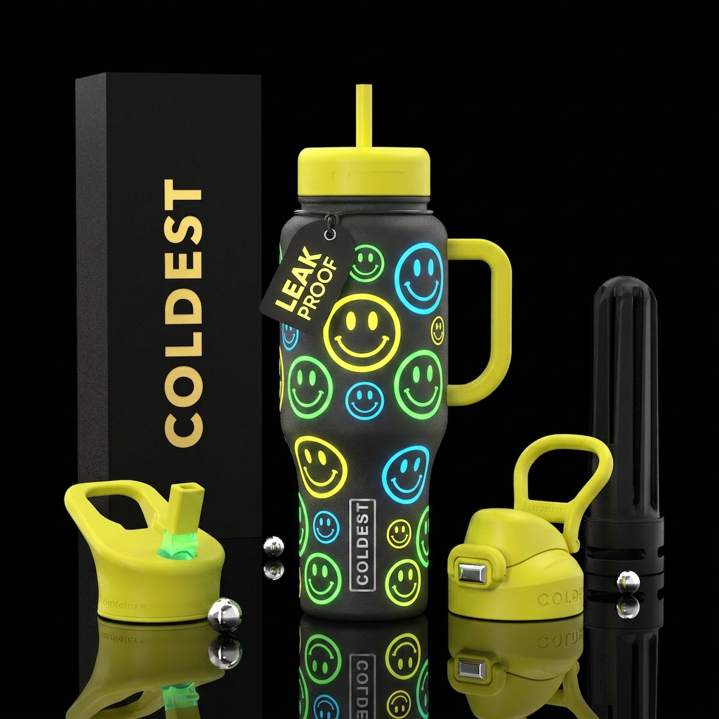 Glowing smiley faceS water bottle design