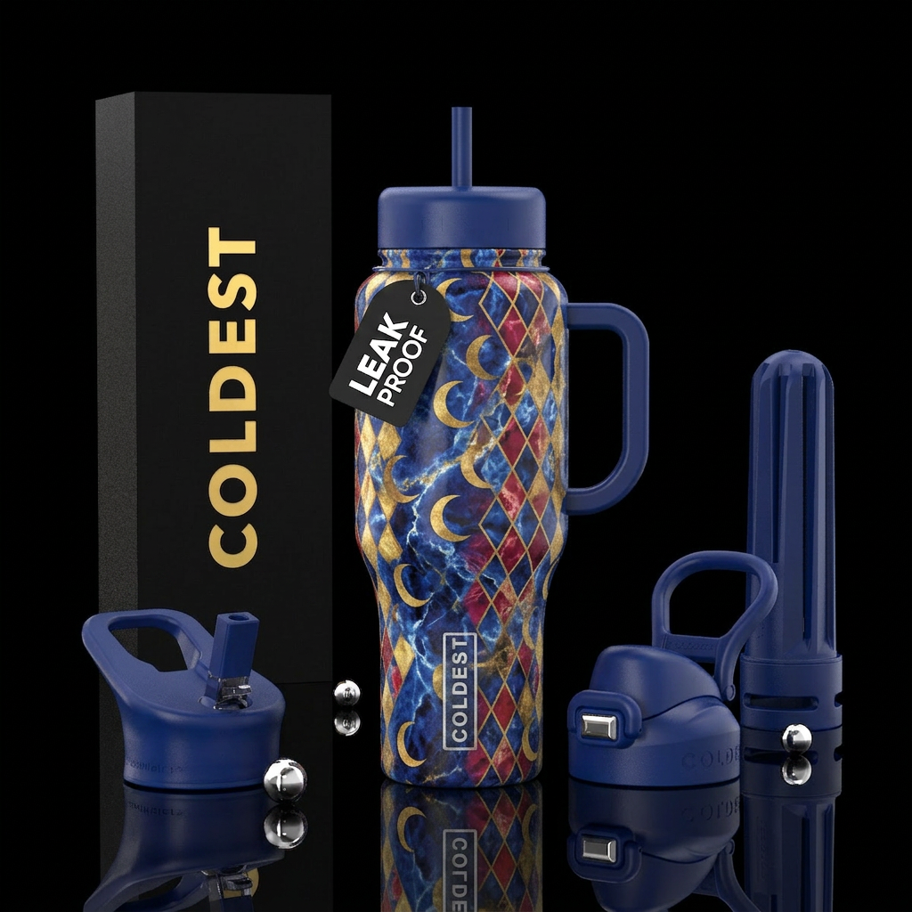 marble, moonlit Harlequin print water bottle design