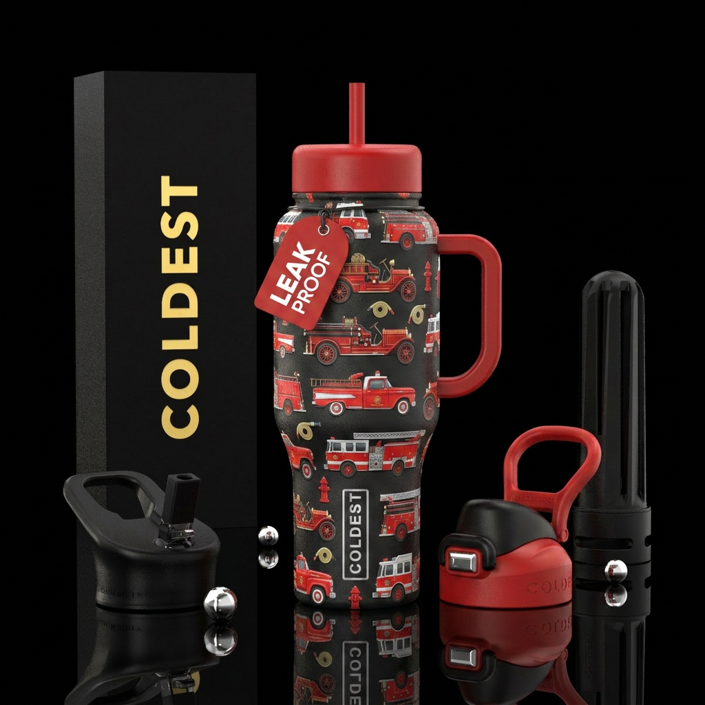 Baby Firetrucks from different eras water bottle design