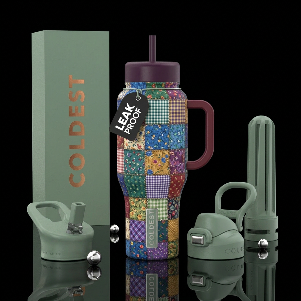 humble,, mature, grandma‘s handmade quilt water bottle design