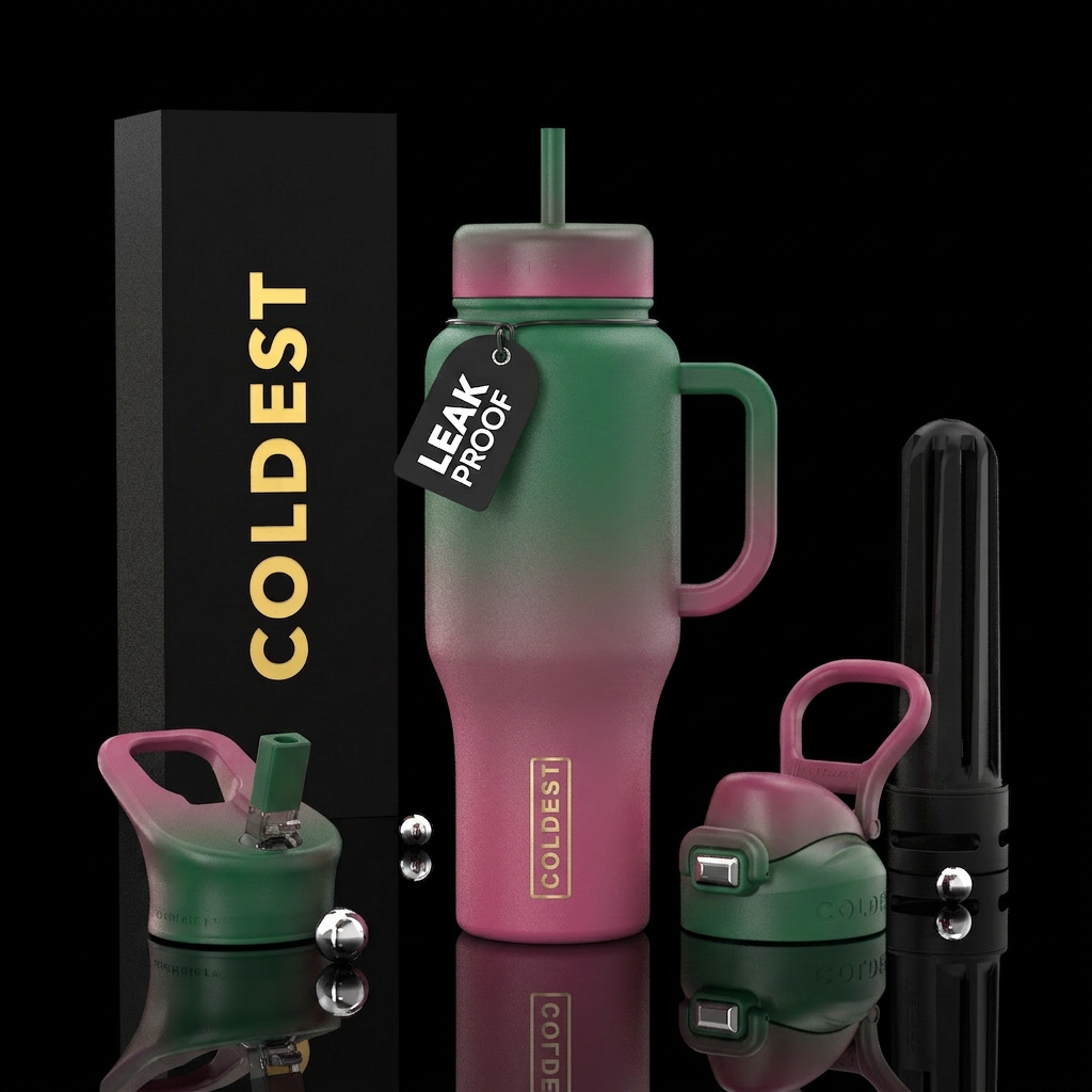 Chromatic, dark pinkinto green water bottle design