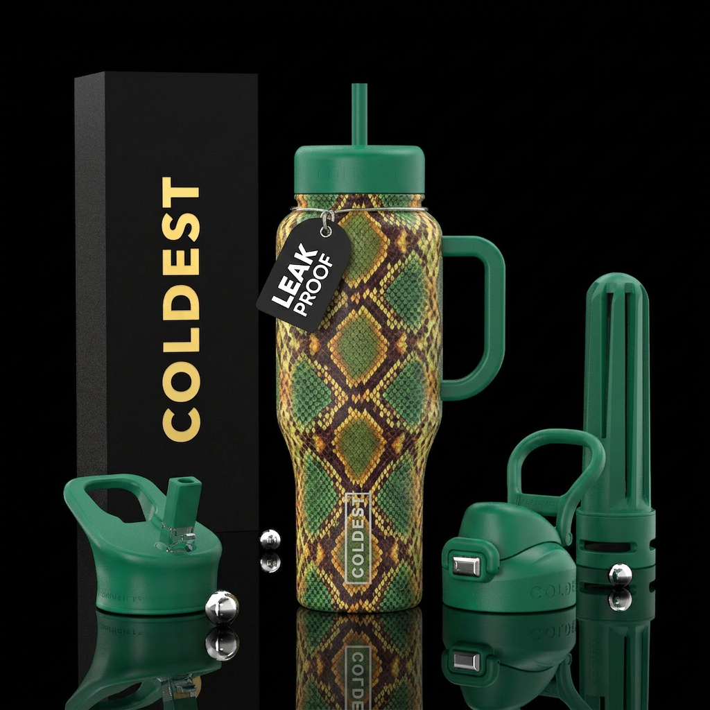 Diamondback snake print water bottle design