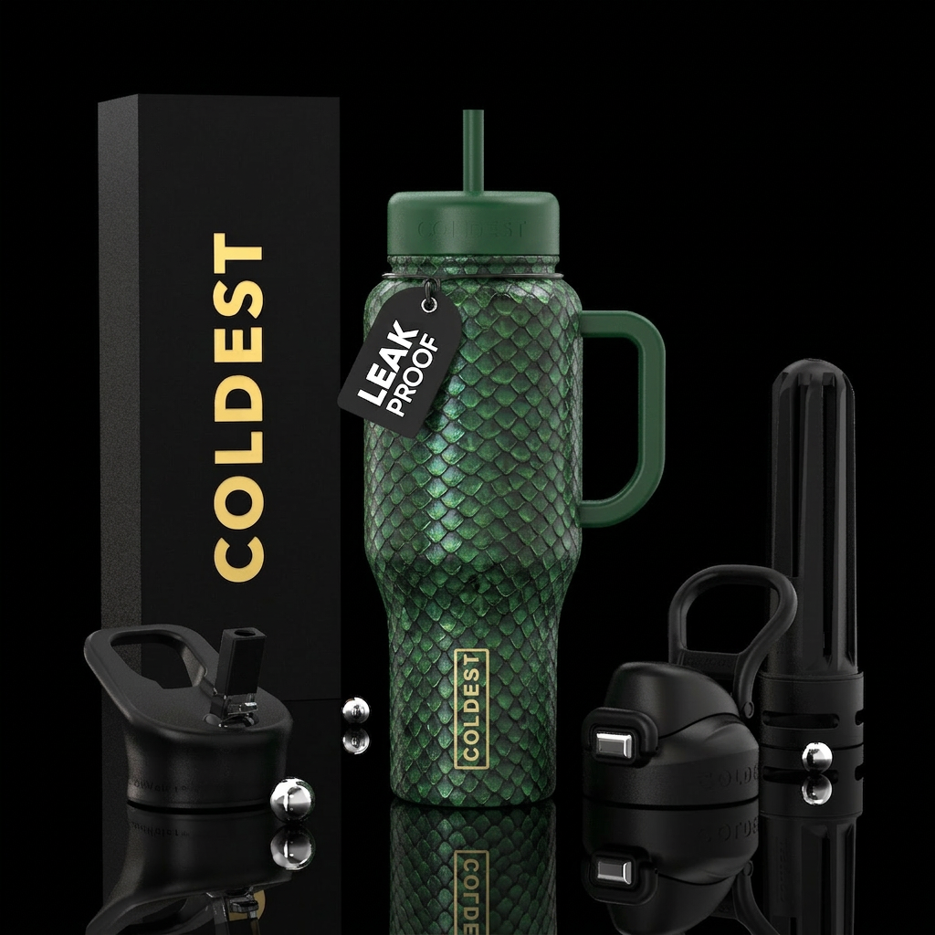 Green snake scales water bottle design