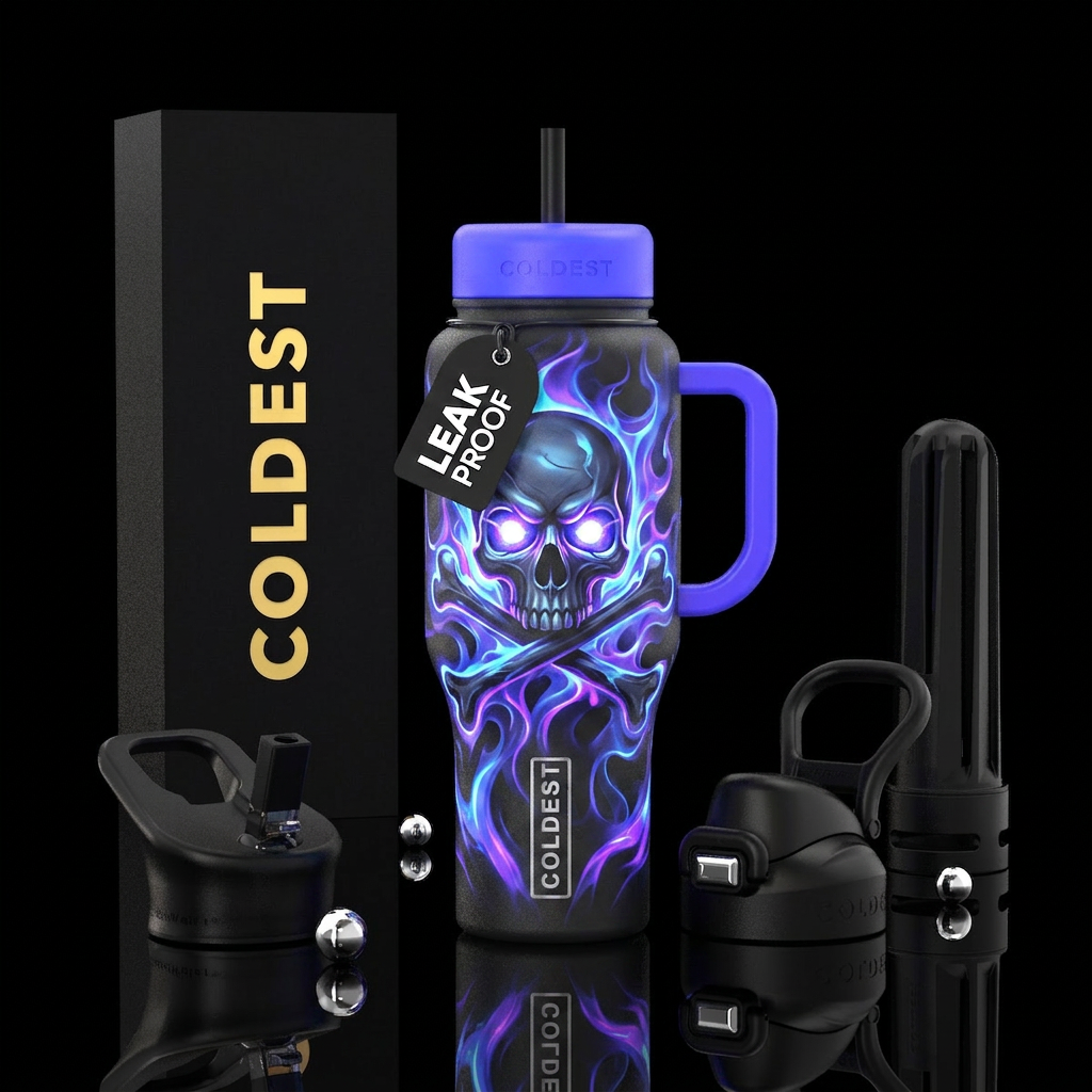 Glowie Skull and cross bones water bottle design