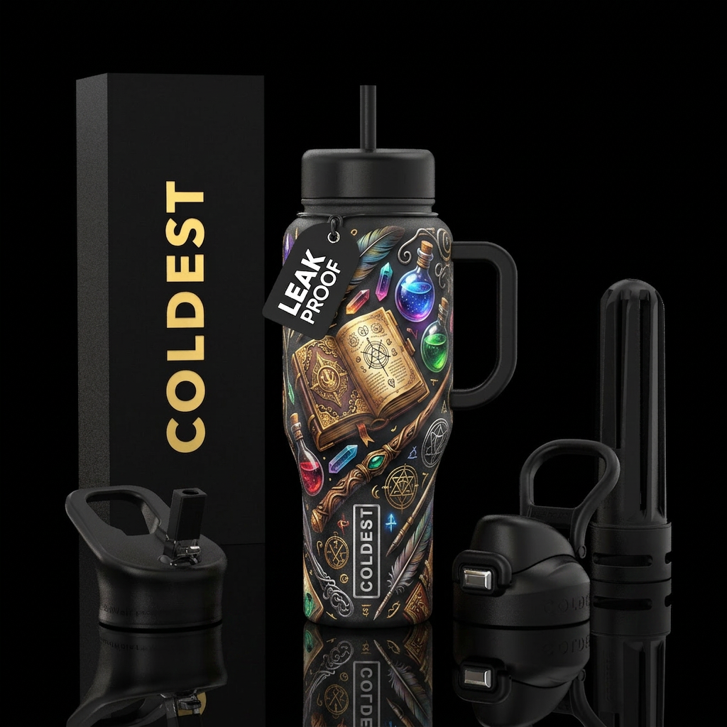 Wizard and witches accessories water bottle design