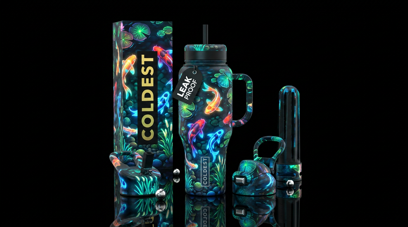 Glowie koi fish pond water bottle design