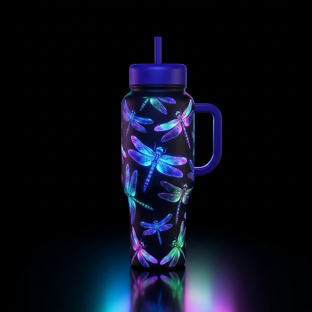 Glowie dragonflies water bottle design