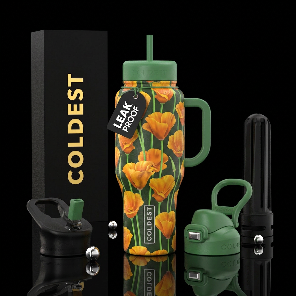 California Poppies water bottle design