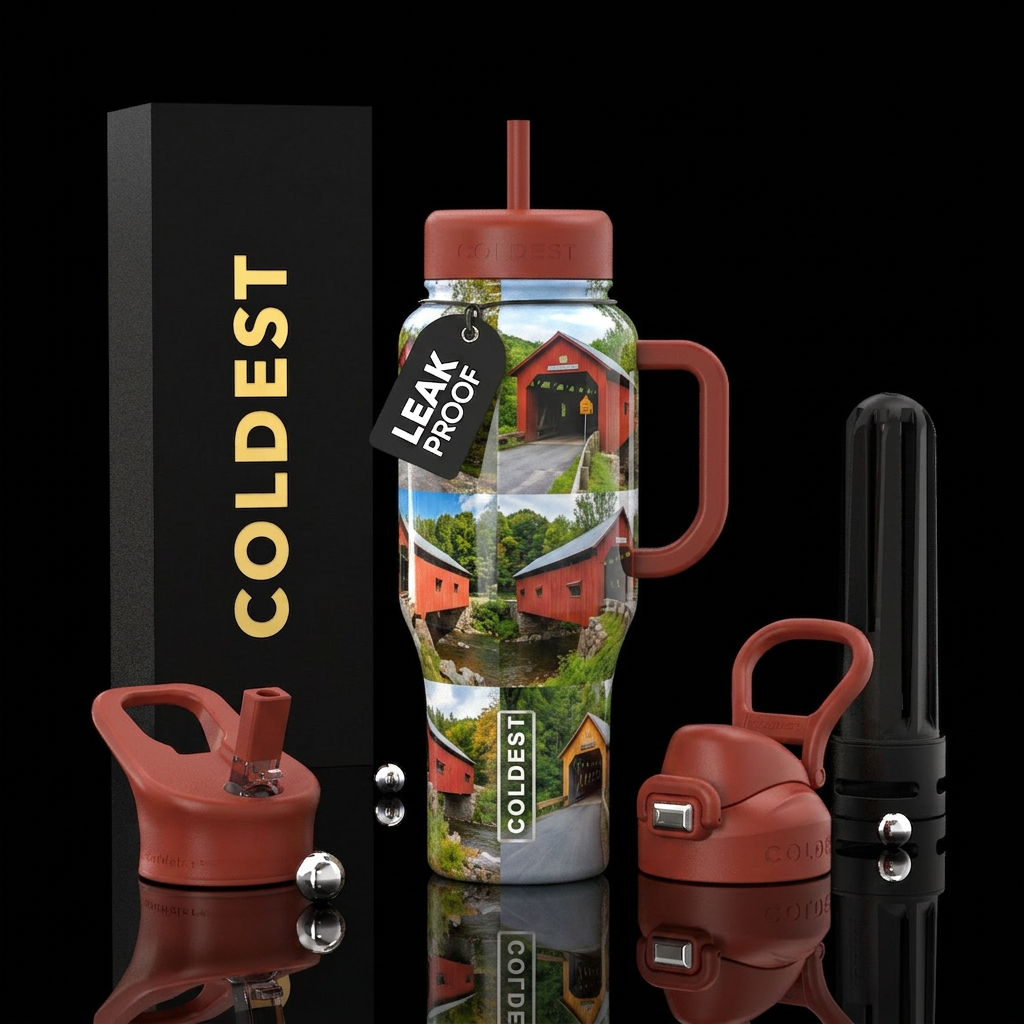 Vermont covered bridges water bottle design