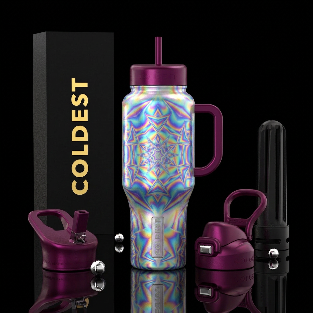 pearlescent, kaleidoscope water bottle design