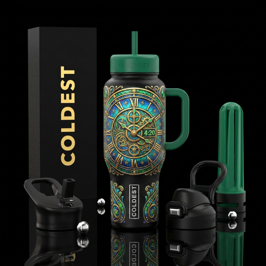 Clock at 4:20 water bottle design