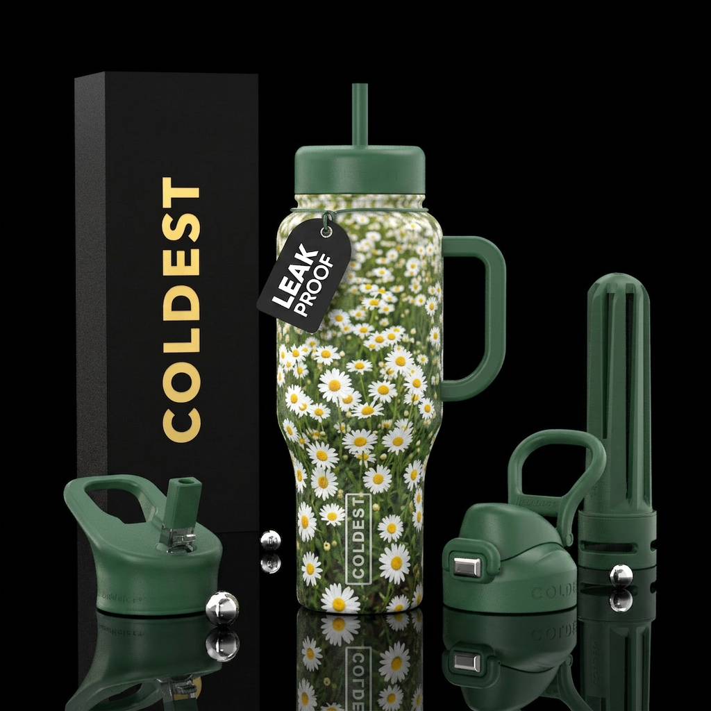 Field of daisies water bottle design