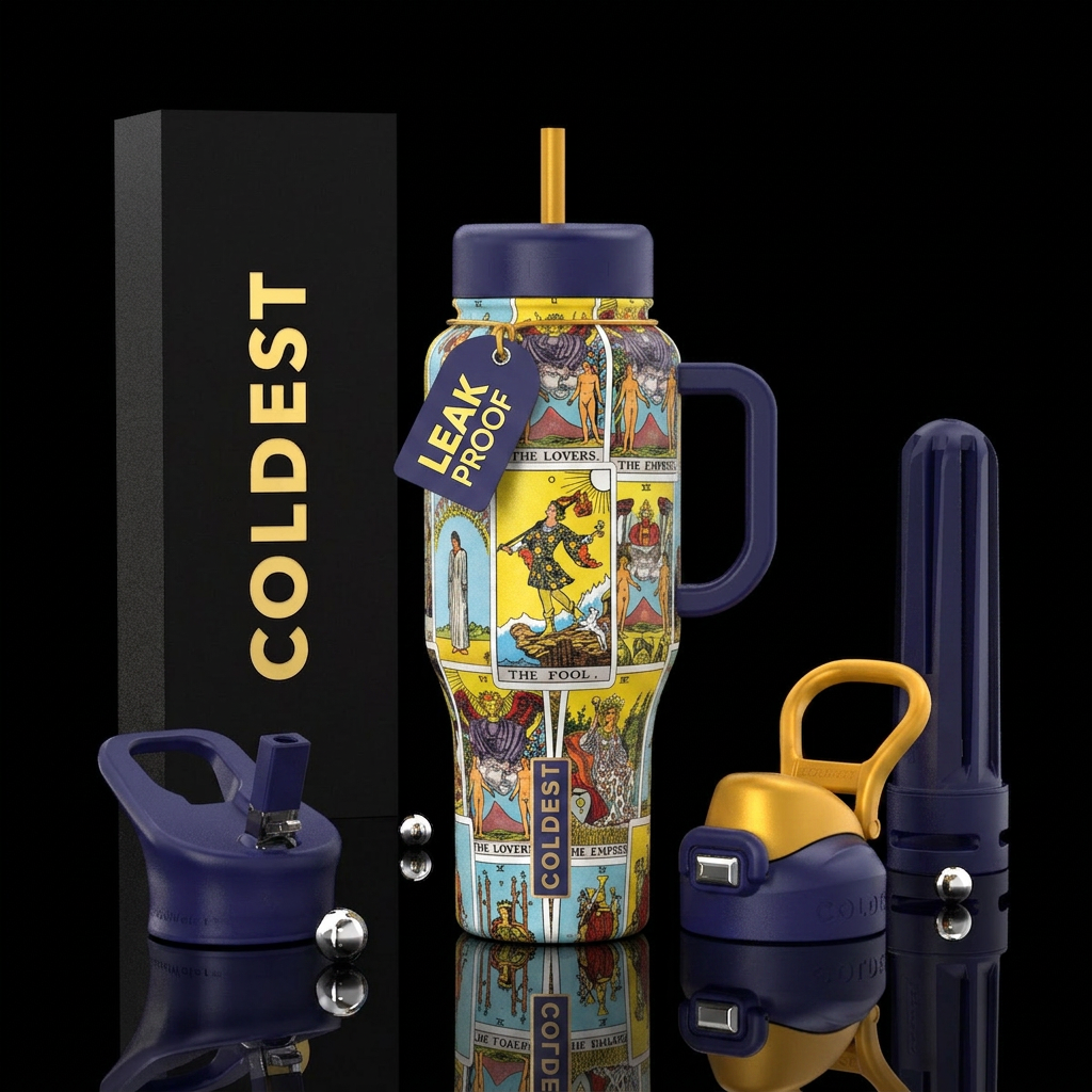 Tarot cards water bottle design