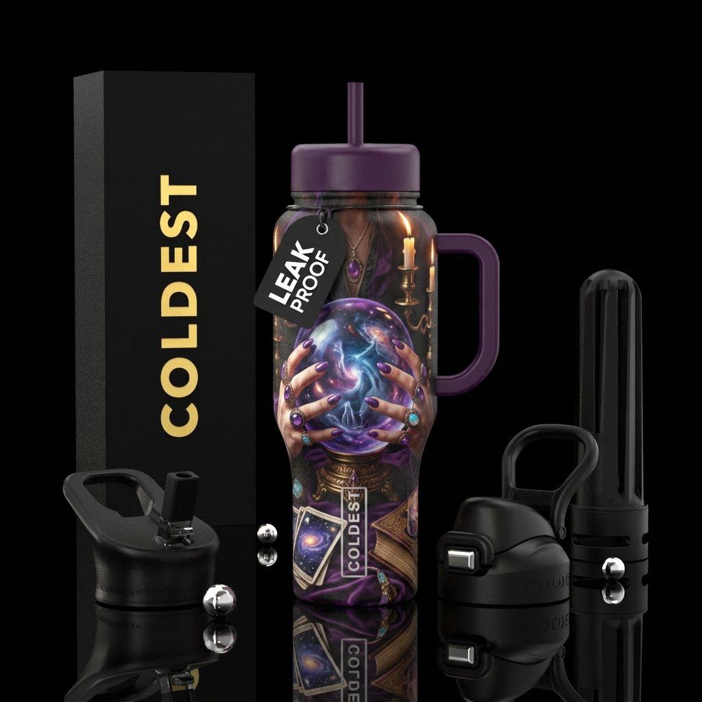 Séance with crystal ball water bottle design