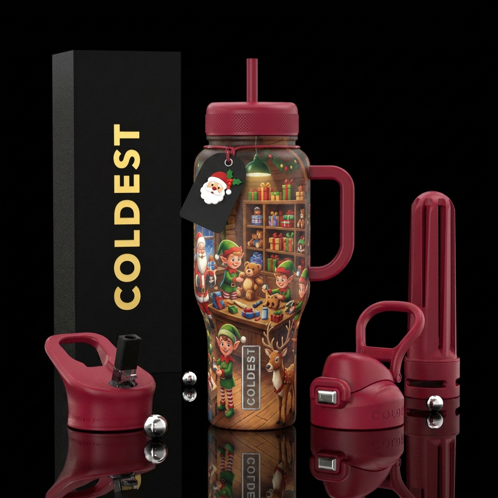 Santa’s workshop water bottle design