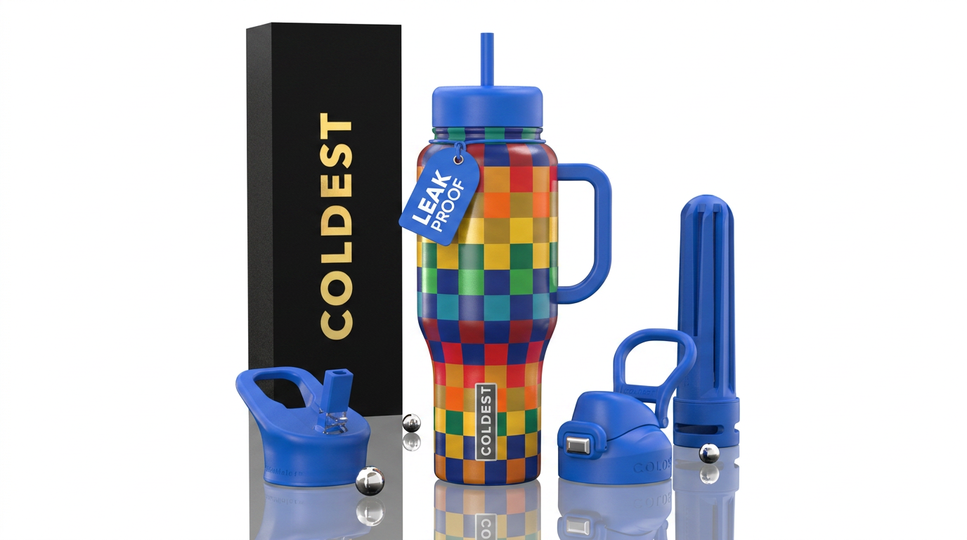 Rainbow checkers water bottle design