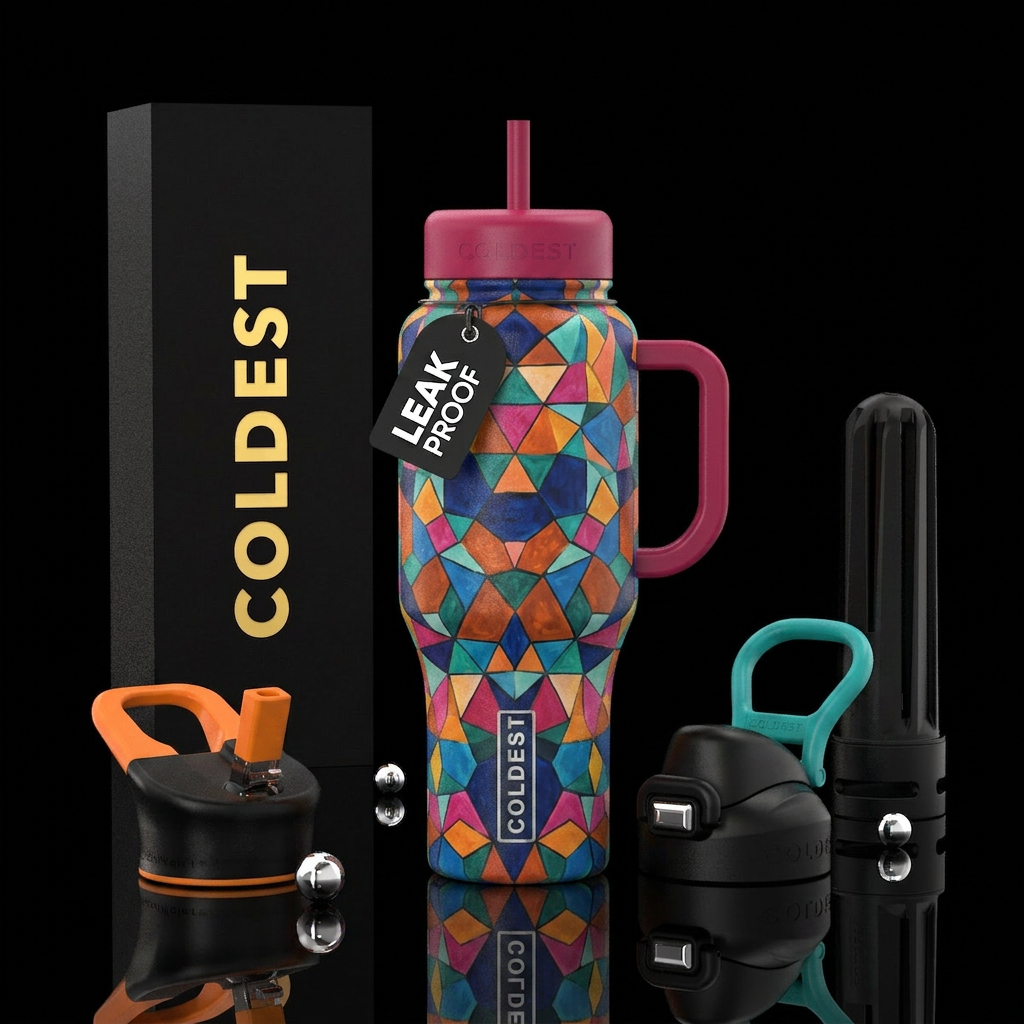 Colorful tesselations water bottle design