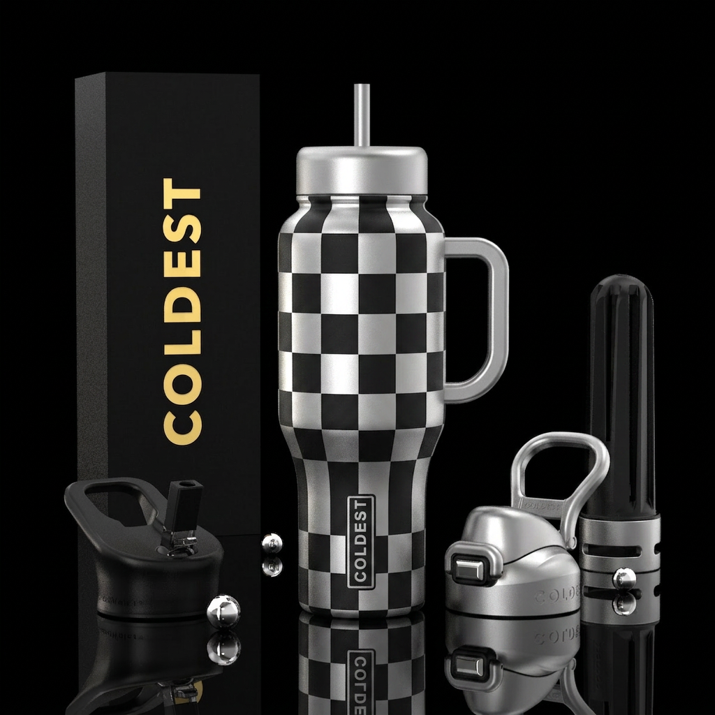 Moonlight checkers water bottle design