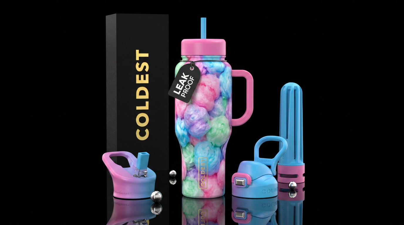 Cotton candy bubbles water bottle design