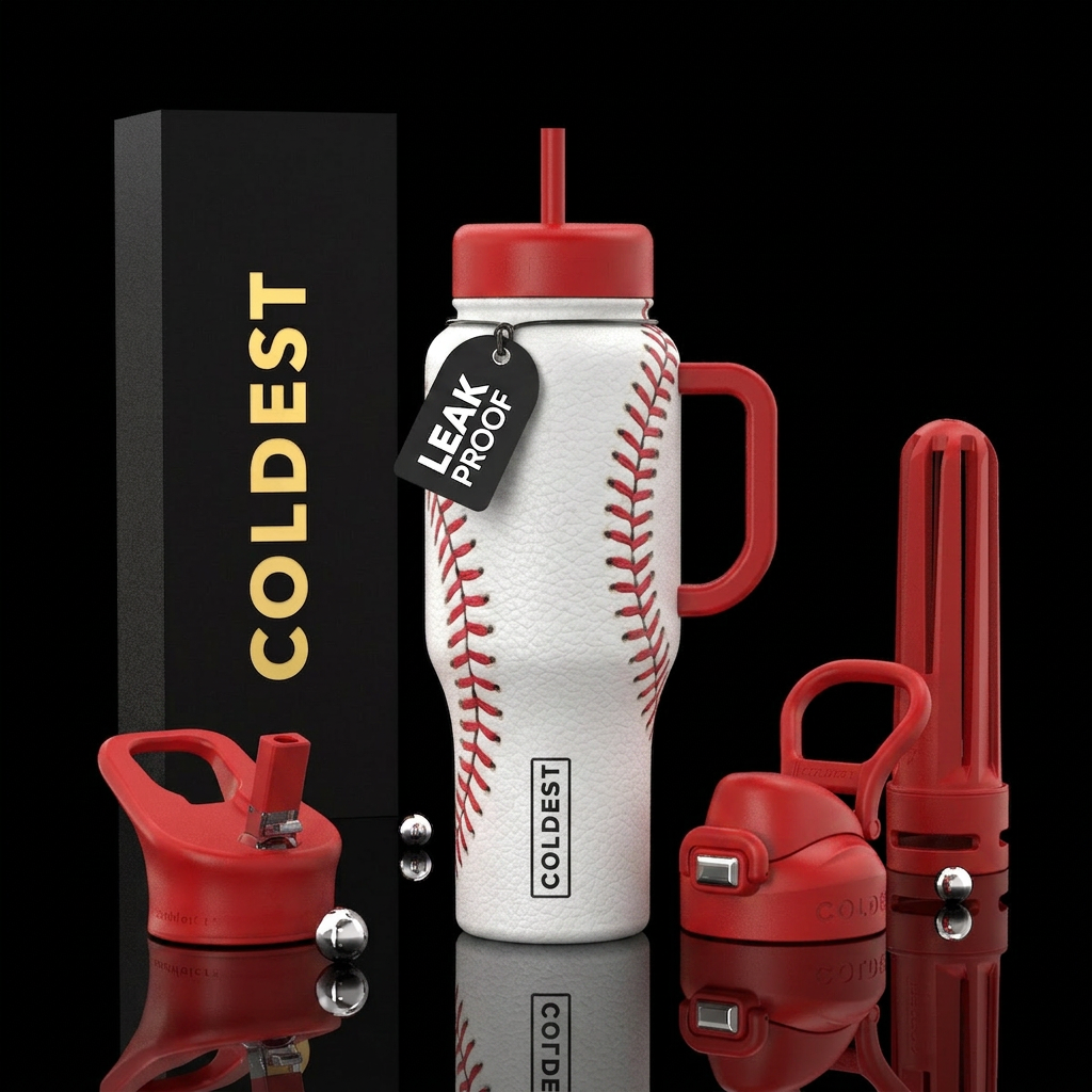 Baseball stitching water bottle design