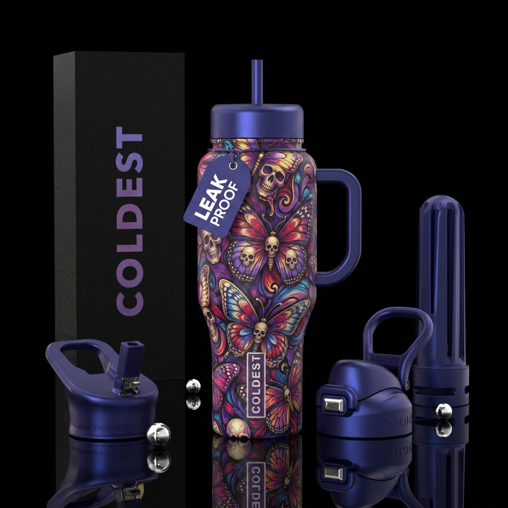 Skull butterflies water bottle design