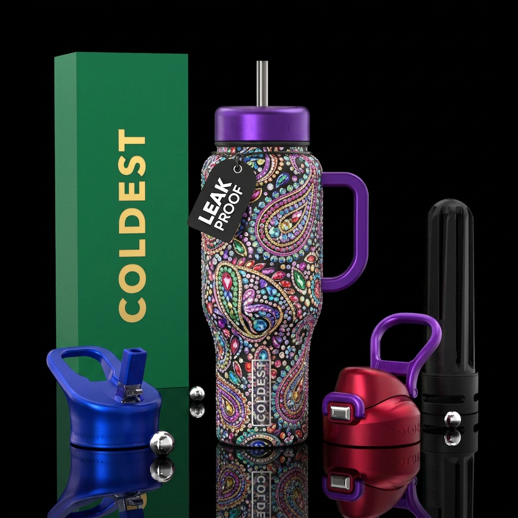 Crystallized Paisley print water bottle design