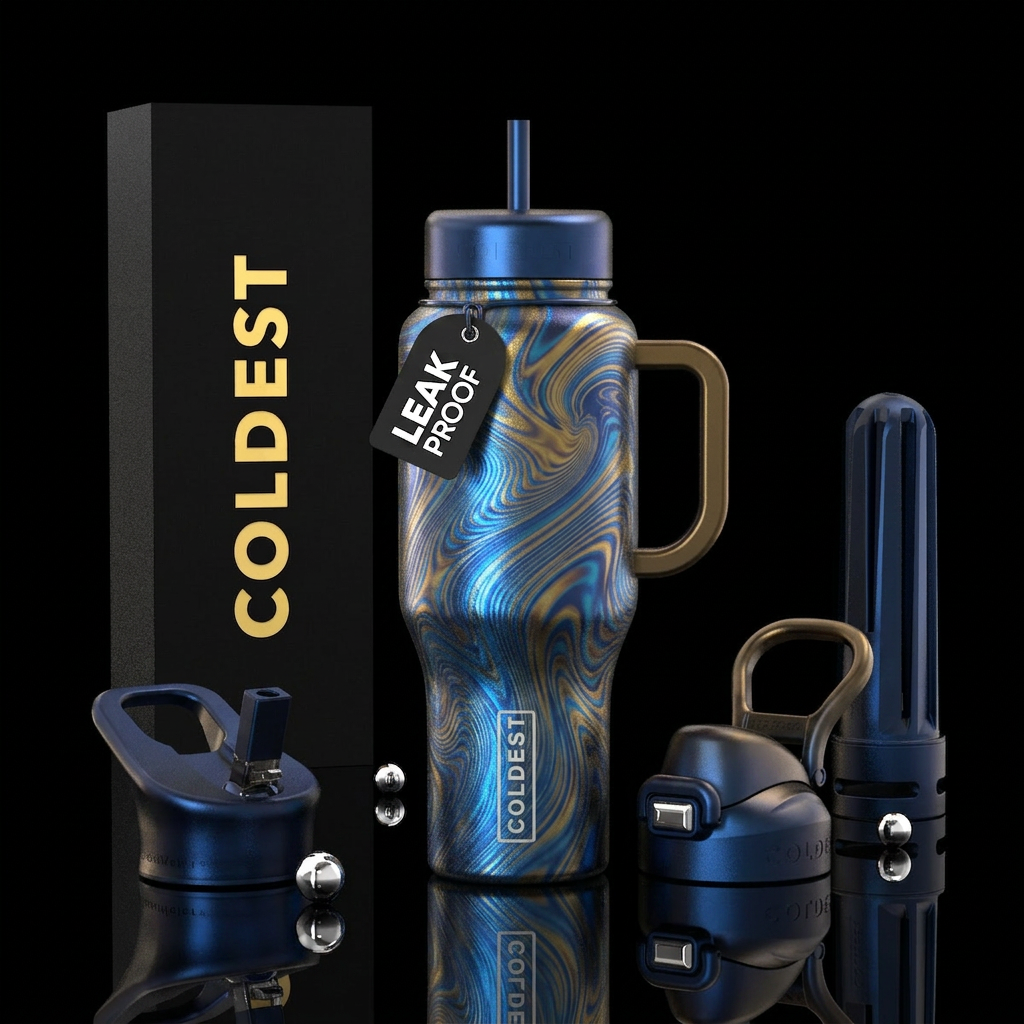 Prince Ultra - swirls of blue and gold water bottle design