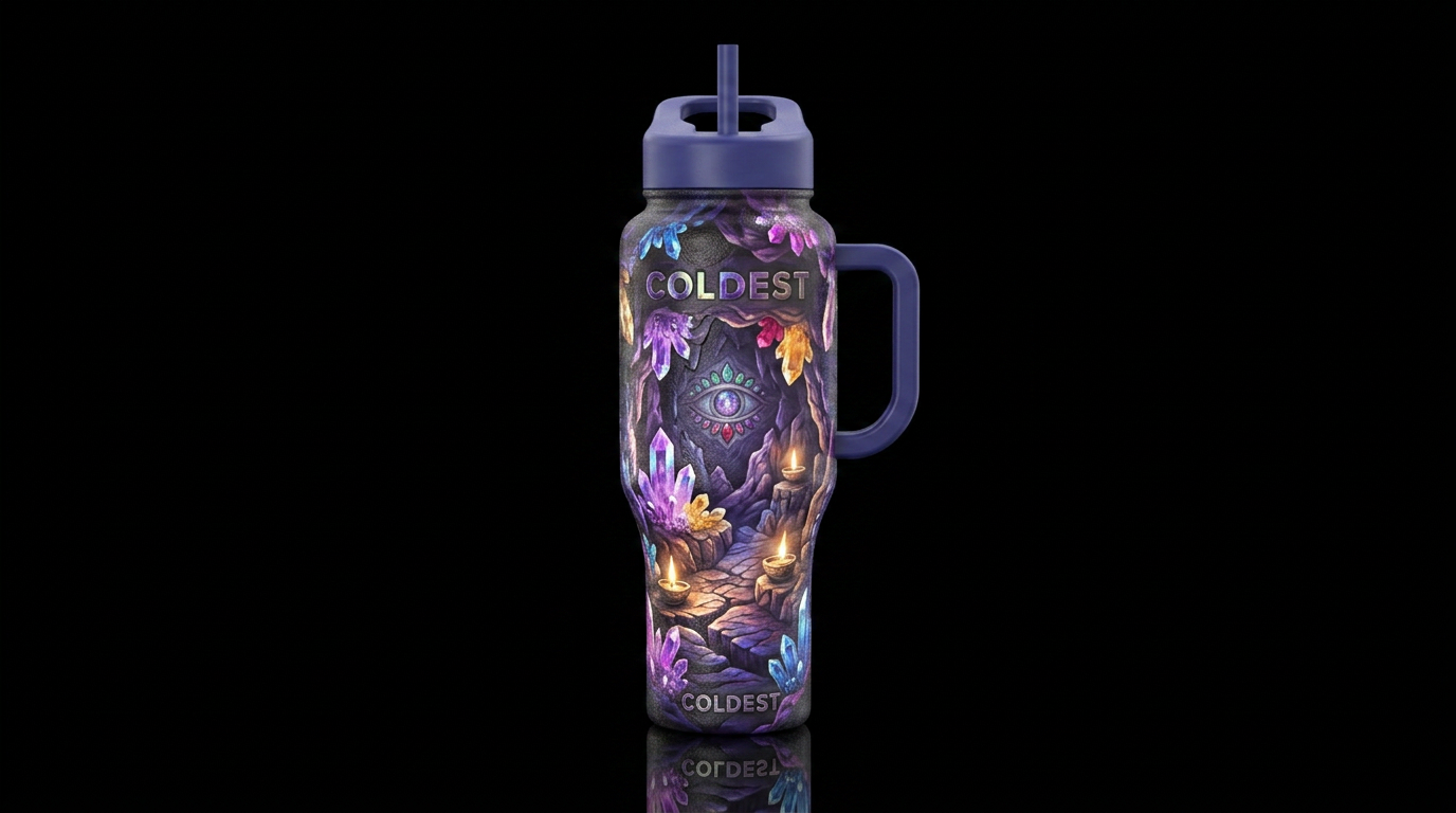 Psychic cave of gems water bottle design