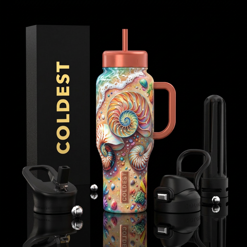Nautilus shell on the beach water bottle design