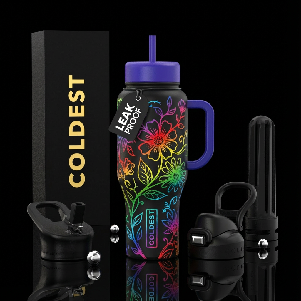 Scratch drawing where the under part is rainbow co... water bottle design