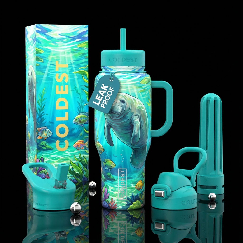 Manatee in the clear Florida springs water bottle design