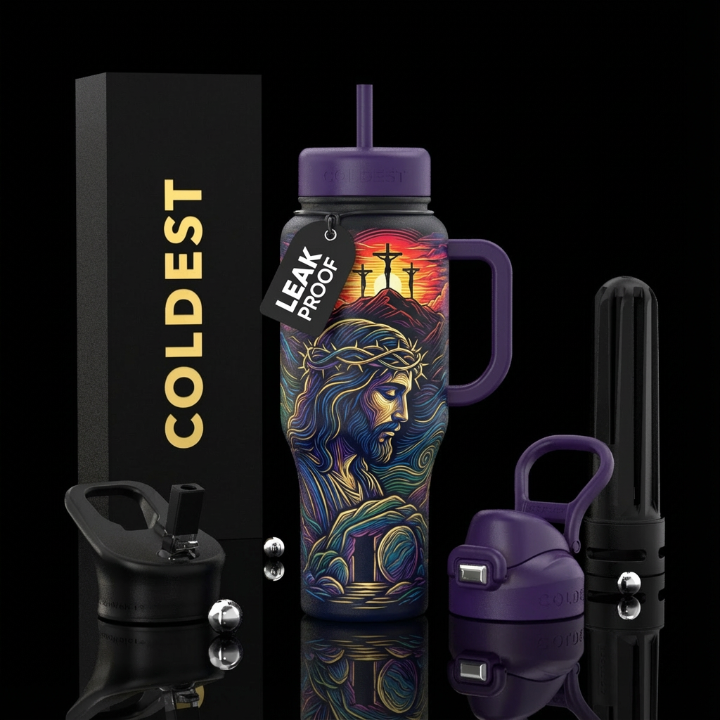 A large Line design of the profile of Jesus with t... water bottle design
