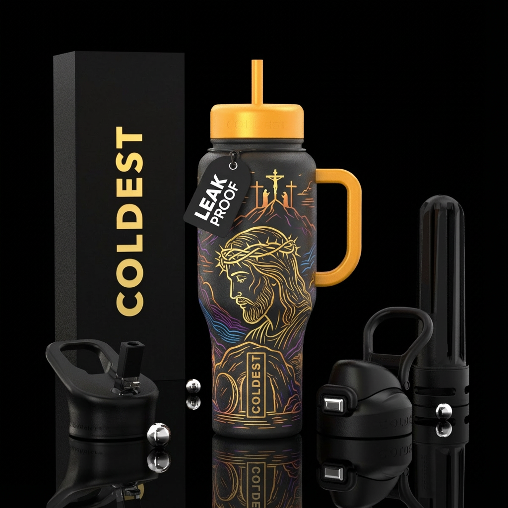 A large Line design of the profile of Jesus with t... water bottle design