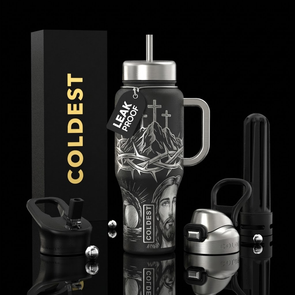 A large Line drawing in stainless steel of  giant ... water bottle design