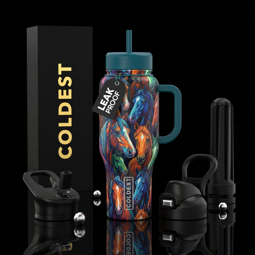 Horse heads water bottle design