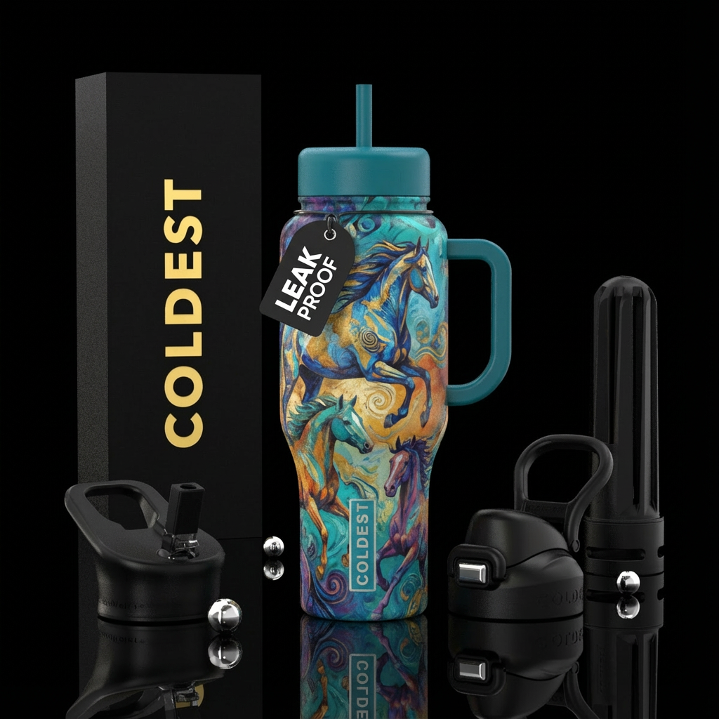 Horse heads water bottle design