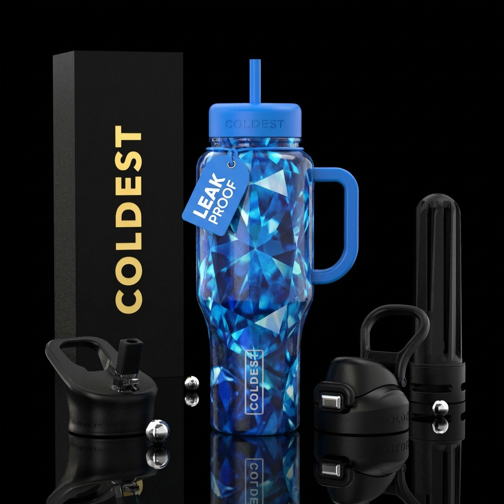 Blue gemstone water bottle design